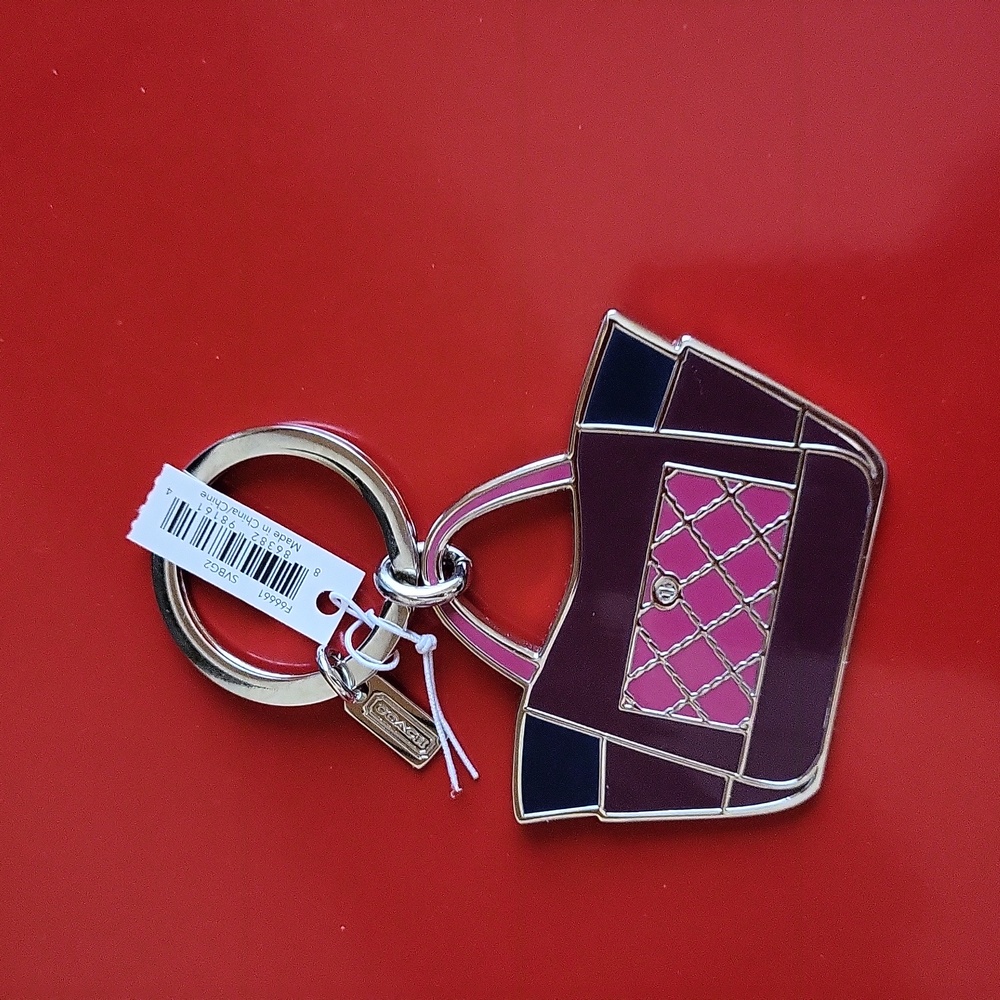 Coach Burgundy and Navy Bag Keychain
